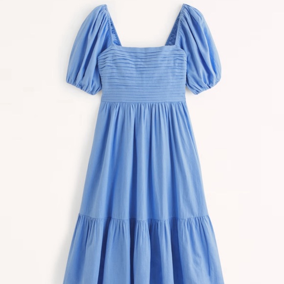 Abercrombie & Fitch Emerson Linen-Blend Puff Sleeve Midi Dress - Medium Tall NEW - Picture 3 of 5